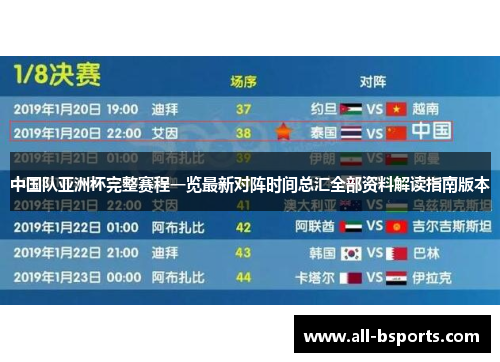 中国队亚洲杯完整赛程一览最新对阵时间总汇全部资料解读指南版本