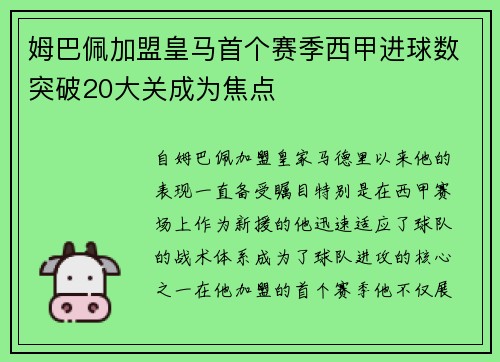 姆巴佩加盟皇马首个赛季西甲进球数突破20大关成为焦点 姆巴佩加盟皇马首个赛季西甲进球数突破20大关成为焦点